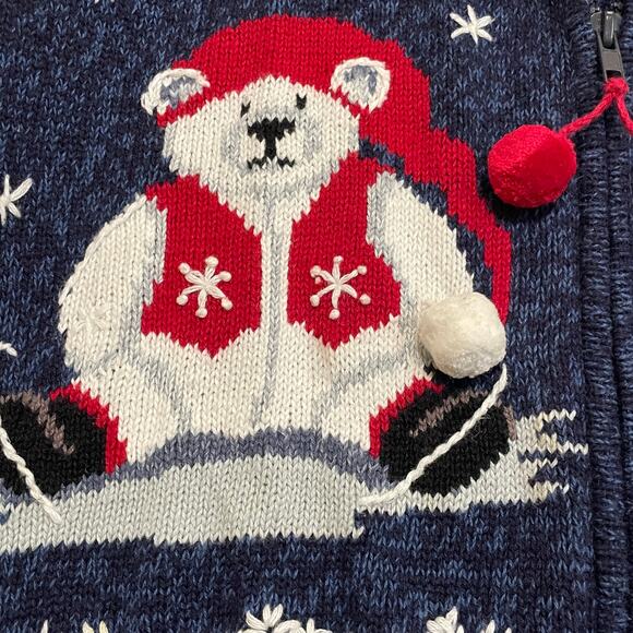 Heirloom Collectibles L Polar Bear Zip Sweater | Embroidered Snowflakes Holiday - Picture 4 of 10